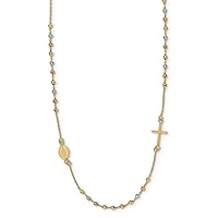 14k Tri color Gold Sideways Religious Faith Cross Beaded Rosary Style Necklace 18 Inch Jewelry Gifts for Women