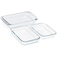 NUTRIUPS Glass Baking Dish Set for Oven Glass Pan for Cooking Rectangular Bakeware Set Glass Casserole Dish Set Nesting for Saving Space (Set of 3 (1.5L+2L+3.5L))