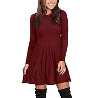 Maisolly Green Sweater Dresses Ladies Comfy Lightweight Warm Pullover Oversized Winter Dress Burgundy L