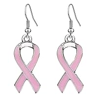 Breast Cancer Awareness Gift Pink Ribbon Alloy Dangle Earrings, Breast Cancer Survivor Gifts, Breast Cancer Support Jewelry (Hypoallergenic)