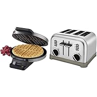Cuisinart WMR-CAP2 Round Classic Waffle Maker, Brushed Stainless,Silver & 4 Slice Toaster Oven, Brushed Stainless, CPT-180P1