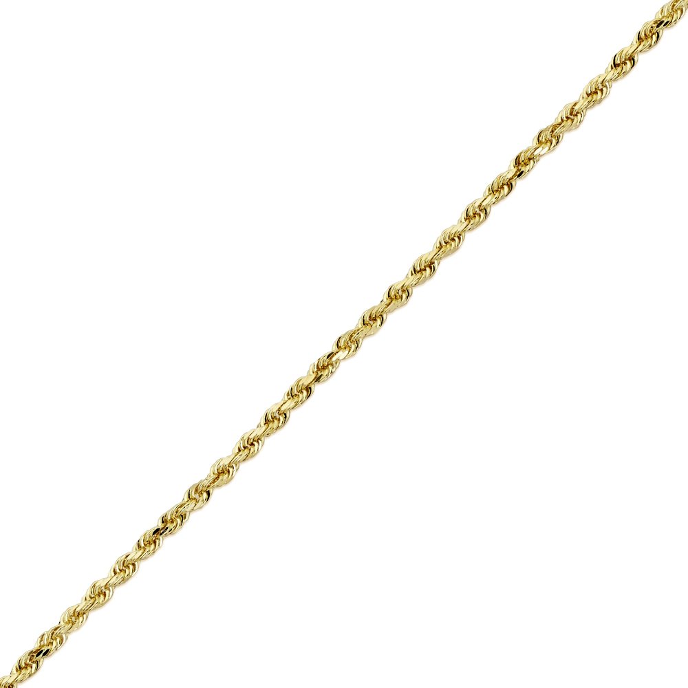 14K Yellow Gold 2.5mm Solid Diamond Cut Rope Chain Necklace with Lobster Lock