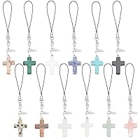 12pcs Cross Phone Charms, Gemstone Hanging Pendants with Alloy Charms Mobile Phone Strap Lanyard Charms for Keychain Mobile Phone Case Car Key Bag Backpack Purse Decoration