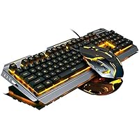 Keyboard Gaming Keyboard Mouse Set,USB Wired Keyboard and 7 Colors Breathing Mouse Combo Set,Metal Waterproof Ergonomic Gaming Keyboard,for PC Mac Laptop