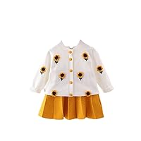 Girls Flower Knitted Long sleeve Shirt Top + Pleated Skirt