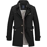 Men's Classic Single Breasted Notched Collar Long Sleeve Midi Trench Jacket Coat