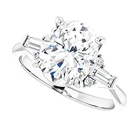 Moissanite Oval Engagement Rings, Size 3-12, Colorless VVS1 Clarity, Silver and 18K White Gold Setting