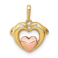 14k Two tone Gold CZ Cubic Zirconia Simulated Diamond Dolphins With Love Heart Pendant Necklace Jewelry for Women