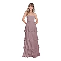 Strapless Prom Dresses 2024 Tiered Chiffon Ruffle Formal Evening Dresses