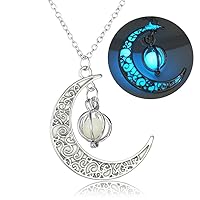 Glowing crescent moon fairy necklace for women or men - Enchanting luminous moon charm - Moon magical glow jewelry in the dark necklaces