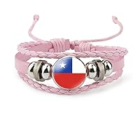 Chile Flag Braided Bracelet - Handmade National Flag Time Stone Adjustable Woven Bracelet, Souvenir Novelty Multinational Handmade Jewelry For Men Women Couple Gift