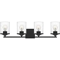 Quoizel ABR8628MBK Abner Transitional Industrial-Inspired Clear Hammered Glass Extra Large Bath Vanity Wall Light, 4-Light 400 Total Watts, 8