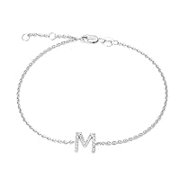 925 Sterling Silver Initial M Single Cut Micro Pave Set 0.06 dwt Diamond Bracelet