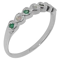 Solid 925 Sterling Silver Natural Opal & Emerald Womens Eternity Ring - Sizes 4 to 12 Available