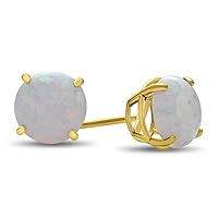 Solid 14k Gold Round 7mm Stone Post-With-Friction-Back Stud Earrings
