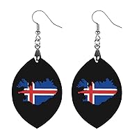 Flag Map of Iceland Printed Earrings Wooden Boho Vintage Pendant Dangle Apricot Shaped Earrings for Women