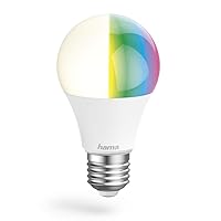 Hama WLAN LED Lamp E27 (Smart Home Lamp 10 W Bulb, Dimmable, Multicoloured RGBW, WiFi LED Lamp with Voice Control and App, Compatible with Alexa, Google, Siri, Apple, No Hub Required)