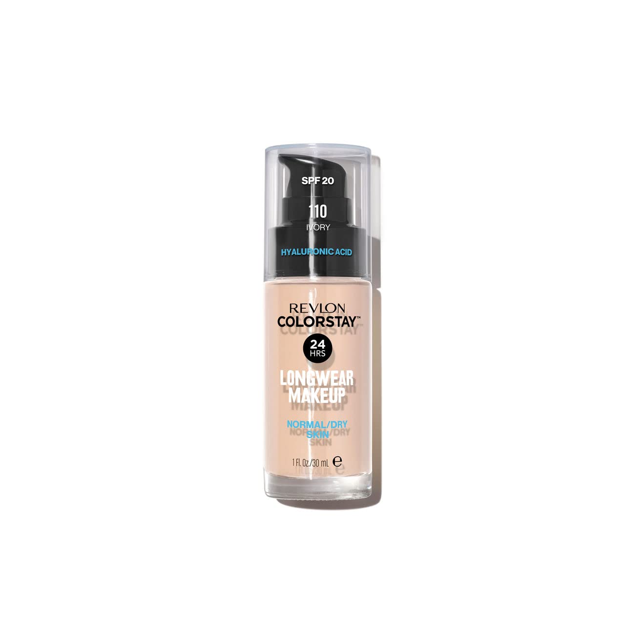 Revlon ColorStay Makeup for Normal/Dry Skin SPF 20, Longwear Liquid Foundation, with Medium-Full Coverage, Natural Finish, Oil Free, 110 Ivory, 1.0 oz