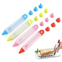 4Pcs Silicone Food Writing Pen Cake Decorating Tool, Chocolate Cake Decoration Tool with 4 Heads Cookie Icing Piping Pastry Nozzles For Bakery Kitchen 4 Colors AA0085