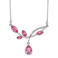 925 Sterling Silver Rhodium Plated Clear and Pink Crystal Branch With 2inch Ext Necklace 16 Inch Measures 1.25mm Wide Jewelry for Women