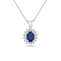 1.30 Cts Diamond & Blue Sapphire Cluster Pendant in 18K White Gold