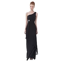 Black Chiffon One Shoulder Bridesmaid Dresses With Cascading Detail