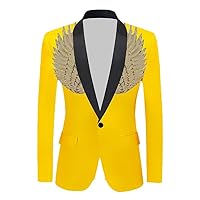 Men's Pink Sequin Wing Dress Blazer: Single-Button Suit Jacket for Parties, Weddings, Stage and Groom Tuxedo