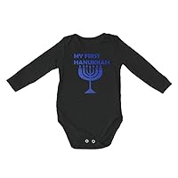 Petitebella My First Hanukkah Black Cotton L/s Bodysuit Romper for Baby Nb-18m