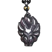 Crystal Natural gold silver rainbow obsidian nine tail fox necklace Amulet pendant bead with adjustable chain for women men