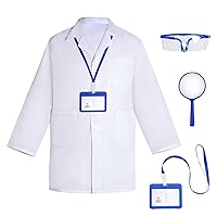 Doctor Scientist Costume Kids Lab Coat and Goggles Children Dress Up Kit with ID Card Magnifying Glass for Halloween