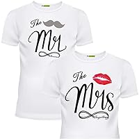 Matching Shirts Set for Couples Him and Her Mr and Mrs Husband Wife T-Shirts Black White Colors Regular Fit Outfits