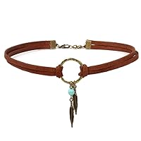 Choker Necklace Turquoise Charm Doublelayer Necklace Handmade Leather Choker Jewelry for Women