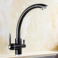Faucets,Taps,High Arc 3 Way Water Filter Taps Kitchen Sink Mixer Tap Pure Drinking Faucet Dual Lever 360 Degree Swivel Spout in Brass/Black