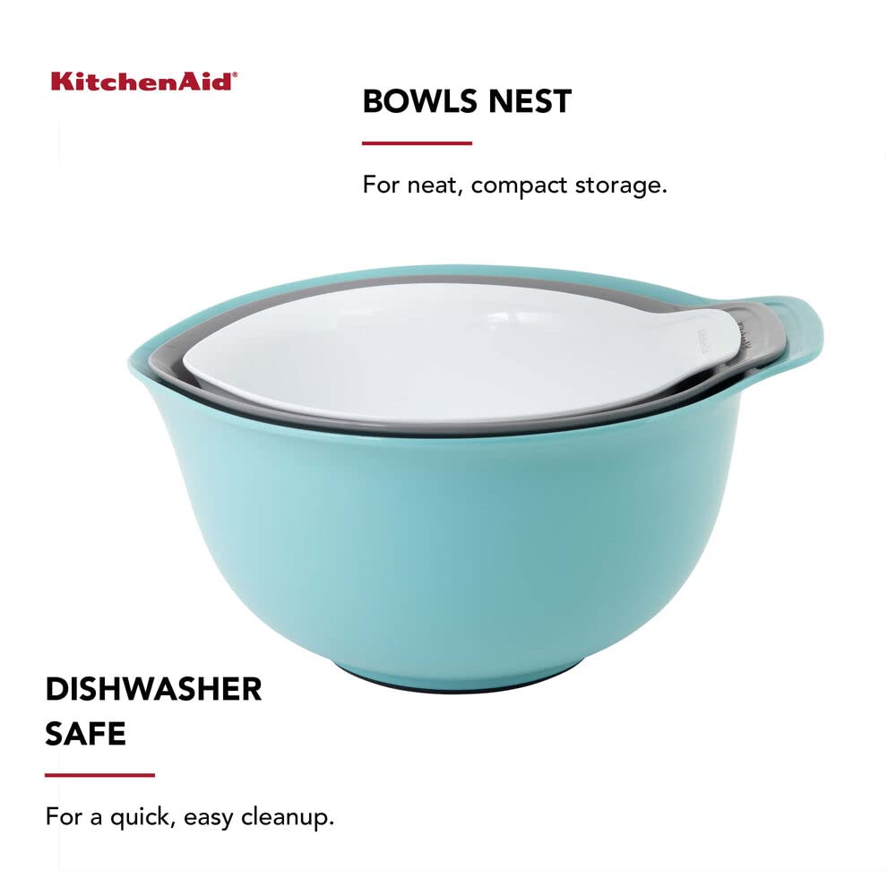 KitchenAid Universal Silicone Mixing Bowls, Set Of 3, Aqua Sky White Gray
