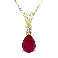 6x4MM Pear Shape Natural Gemstone And Diamond Pendant in 14K White Gold and 14K Yellow Gold (Available in Garnet, Ruby, Tanzanite, and More)