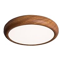 Wood Modern LED Ceiling Light with Remote Control Flush Mount Ceiling Light Fixture Led Circle Lighting Lamp with Acrylic Lampshade in Brown for Bedroom Hallway