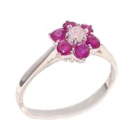 925 Sterling Silver Real Genuine Opal and Ruby Womens Cluster Anniversary Ring