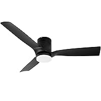 Black Flush Mount Ceiling Fan 52 inch,with Remote,22W Dimmable LED Light,DC Motor,6 Speed,Reversible,Low Profile Ceiling Fan Outdoor Indoor with Memory Function for Bedroom/Patios/Kitchen