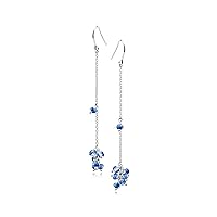 Kyanite earrings-Sapphire color Long chain September birthstone-Handmade grape earrings-Dangling simple silver everyday hook earrings