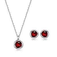 immobird Women's Jewellery Sets, Necklace and Earrings Set, 925 Sterling Silver Women's Necklaces with Zirconia, Women's Silver Earrings, Women's Silver/Rose Gold Jewellery (Garnet)