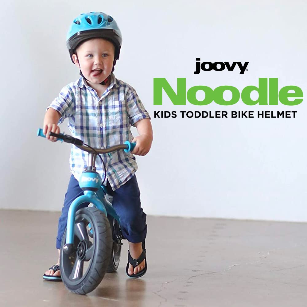 Joovy Noodle Bike Helmet for Toddlers and Kids Aged 1-9 with Adjustable-Fit Sizing Dial, Sun Visor, Pinch Guard on Chin Strap, and 14 Vents to Keep Little Ones Cool (Small, Blue)