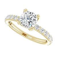 925 Silver, 10K/14K/18K Solid Gold Moissanite Engagement Ring,1 CT Cushion Cut Handmade Solitaire Ring, Diamond Wedding Ring for Women/Her Anniversary Ring, Birthday Gifts,VVS1 Colorless Rings