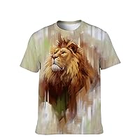Mens Cool-Novelty T-Shirt Graphic-Tees Funny-Vintage Short-Sleeve Hip Hop: 3D Lion Print Active Sport College Wear Basic Gift