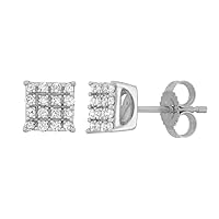 Mother's Day Gift For Her 1/5 CTTW 10KT White Gold Diamond Square Earrings