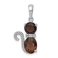 925 Sterling Silver Polished Open back Smokey Quartz and Diamond Pendant Necklace Jewelry for Women