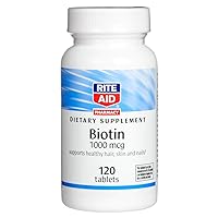 Rite Aid Biotin, 1000 mcg - 120 Tablets | Supports Healthy Hair, Skin and Nails Vitamin | Biotin Hair Skin Nail | Hair Nails Dietary Supplement