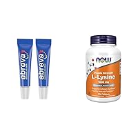 10 Percent Docosanol Cold Sore Treatment, Treats Your Fever Blister in 2.5 Days - 0.07 oz Tube x 2 & NOW Supplements, (L-Lysine Hydrochloride) 1,000 mg, Double Strength, Amino Acid, 100 Tablets