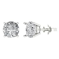 3.9ct Round Cut Solitaire Genuine White Created Sapphire Unisex Stud Earrings 14k White Gold Push Back conflict free Jewelry