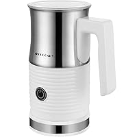 Huogary Electric Milk Frother and Steamer - Stainless Steel Milk Steamer with Hot and Cold Froth Function, Automatic Foam Maker, 120V (White)