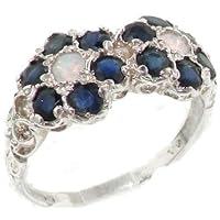 925 Sterling Silver Real Genuine Opal and Sapphire Womens Band Ring